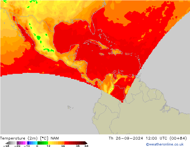 Temperatura (2m) NAM Qui 26.09.2024 12 UTC