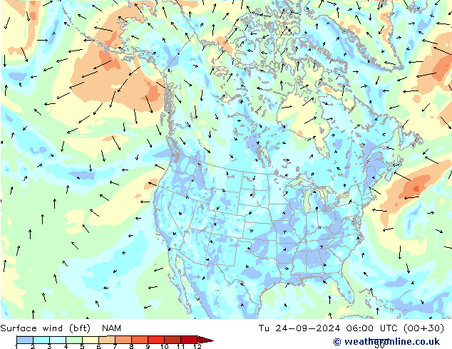  10 m (bft) NAM  24.09.2024 06 UTC