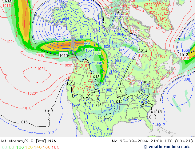 Polarjet/Bodendruck NAM Mo 23.09.2024 21 UTC