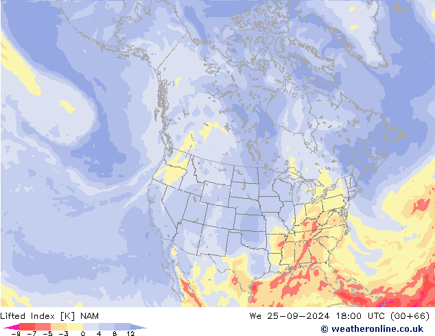 Lifted Index NAM  25.09.2024 18 UTC