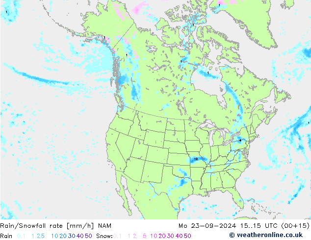 Rain/Snowfall rate NAM Mo 23.09.2024 15 UTC