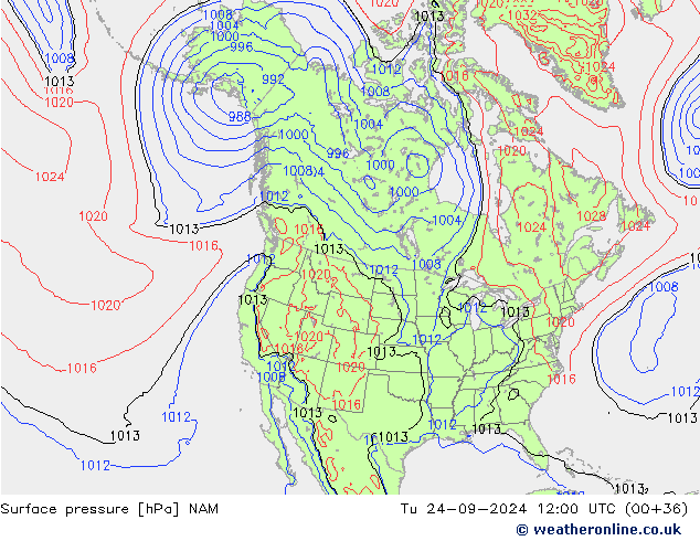 Surface pressure NAM Tu 24.09.2024 12 UTC