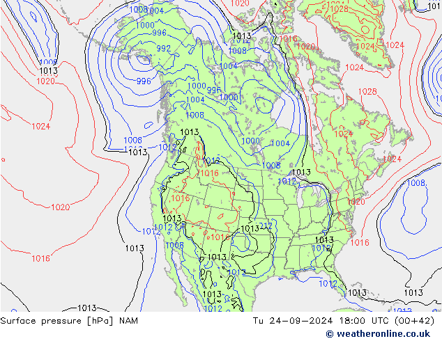 Atmosférický tlak NAM Út 24.09.2024 18 UTC