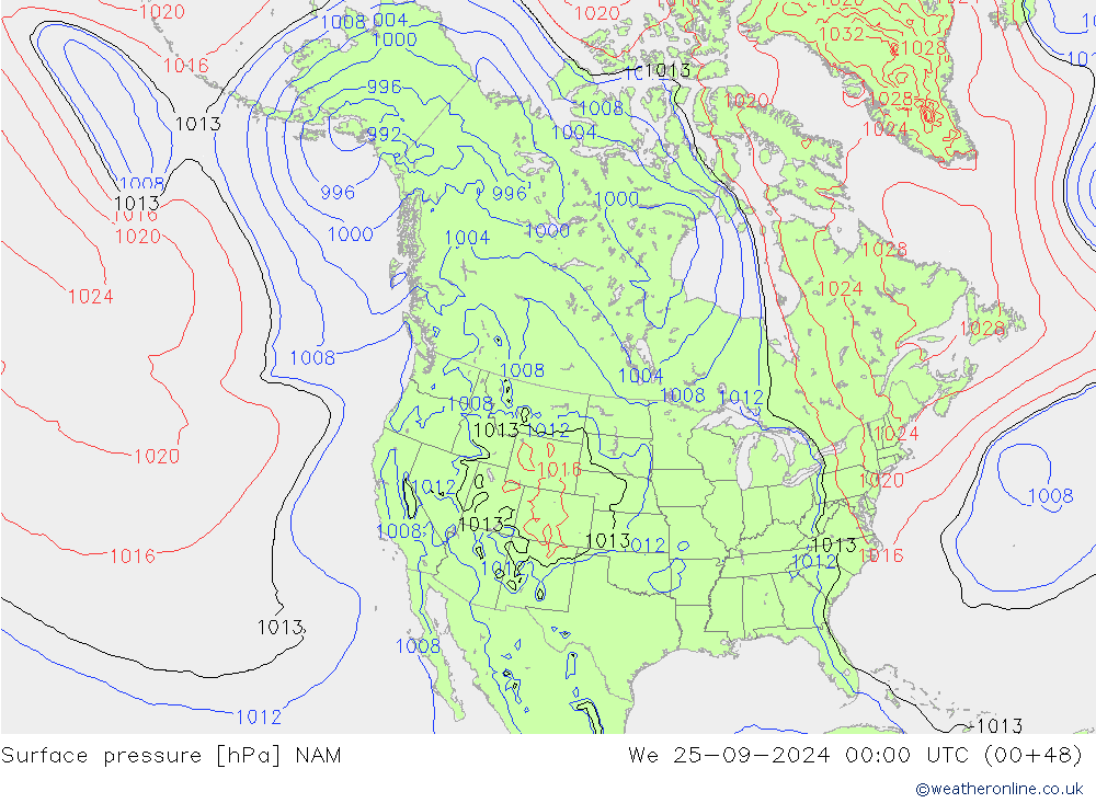 Surface pressure NAM We 25.09.2024 00 UTC