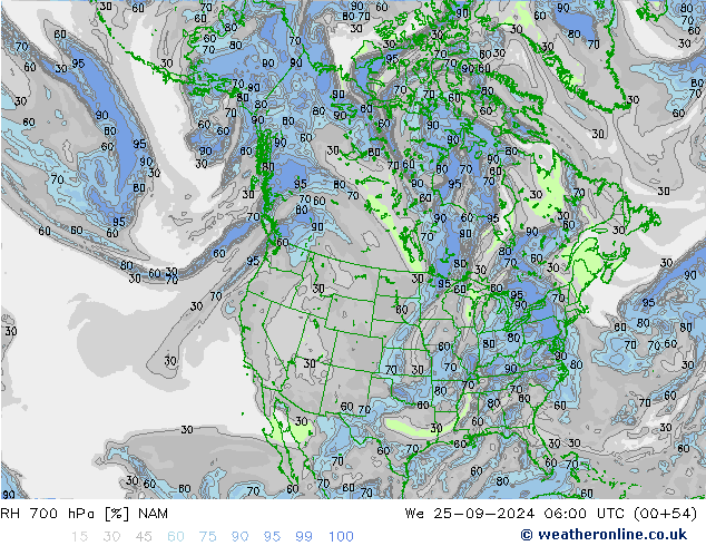 700 hPa Nispi Nem NAM Çar 25.09.2024 06 UTC