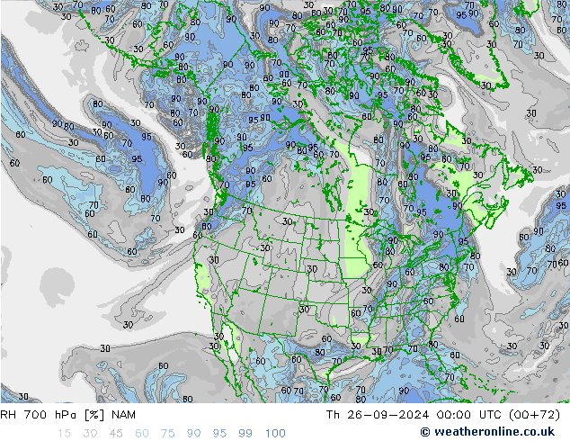 RH 700 hPa NAM Th 26.09.2024 00 UTC