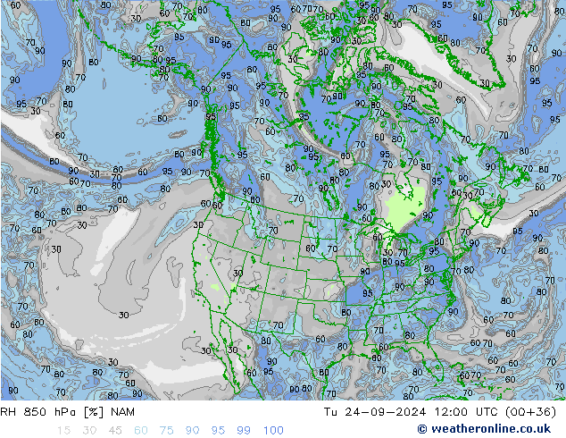 Humedad rel. 850hPa NAM mar 24.09.2024 12 UTC