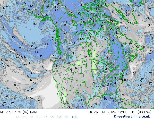 RH 850 hPa NAM  26.09.2024 12 UTC