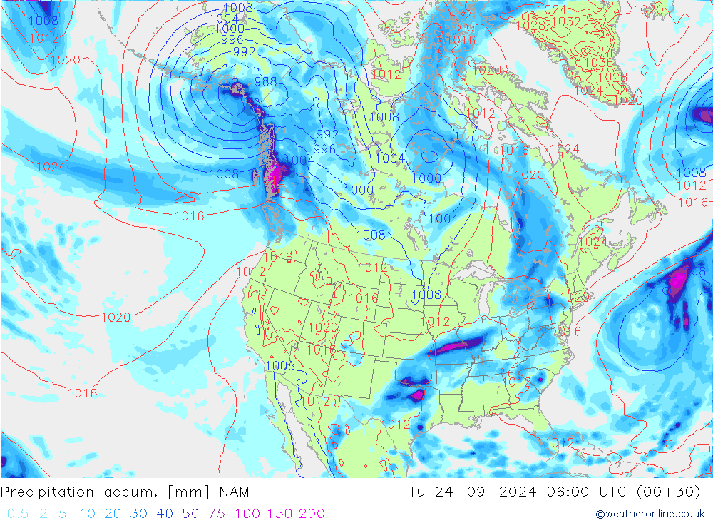 Précipitation accum. NAM mar 24.09.2024 06 UTC