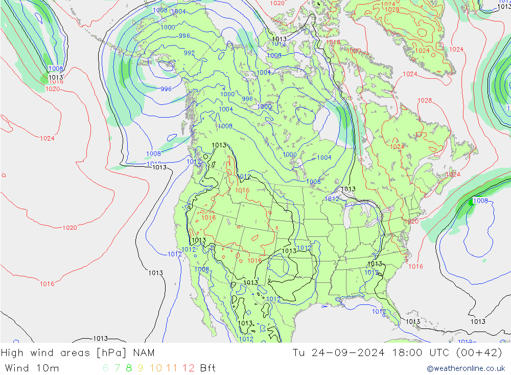 High wind areas NAM  24.09.2024 18 UTC