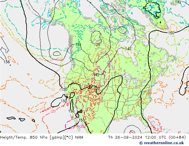 Géop./Temp. 850 hPa NAM jeu 26.09.2024 12 UTC