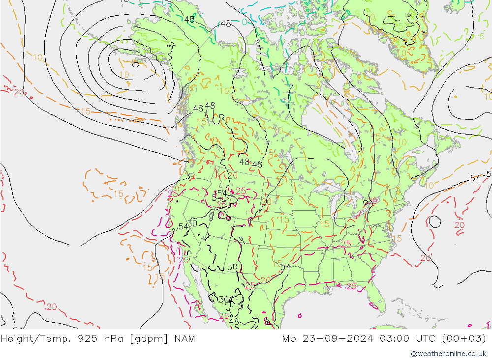 Height/Temp. 925 hPa NAM Mo 23.09.2024 03 UTC