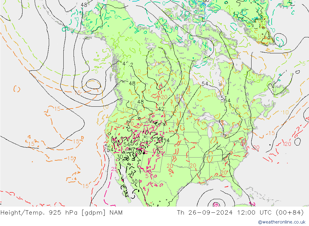 Geop./Temp. 925 hPa NAM jue 26.09.2024 12 UTC