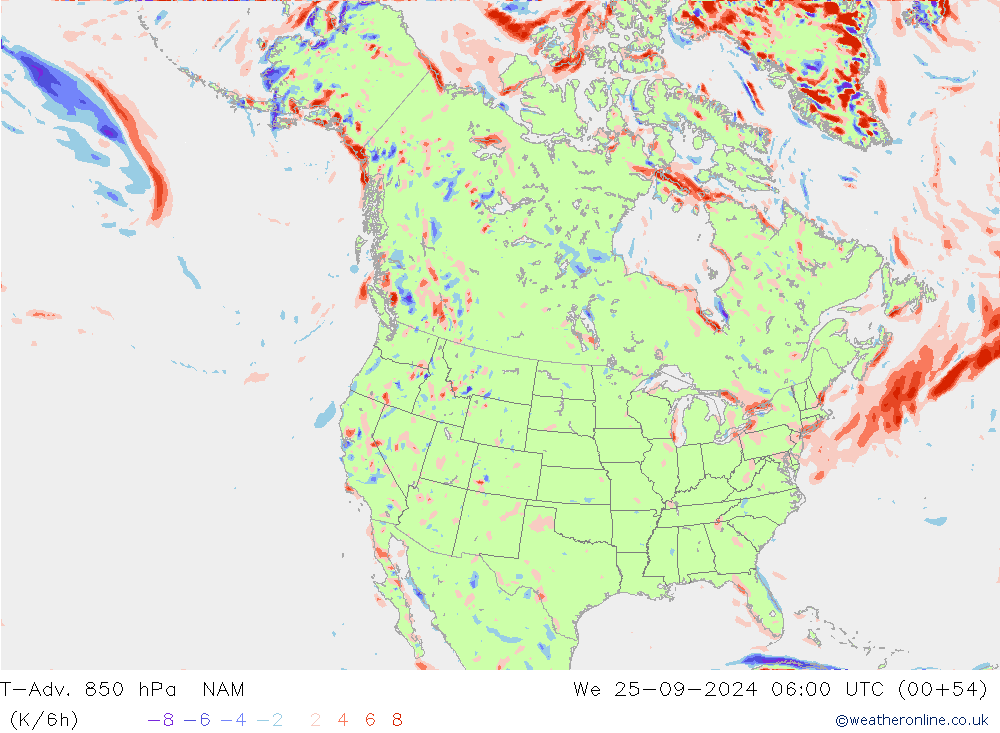 T-Adv. 850 hPa NAM Mi 25.09.2024 06 UTC