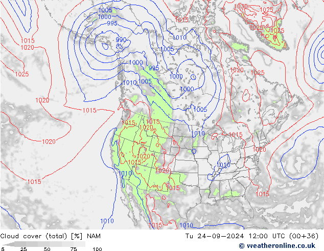 Bewolking (Totaal) NAM di 24.09.2024 12 UTC