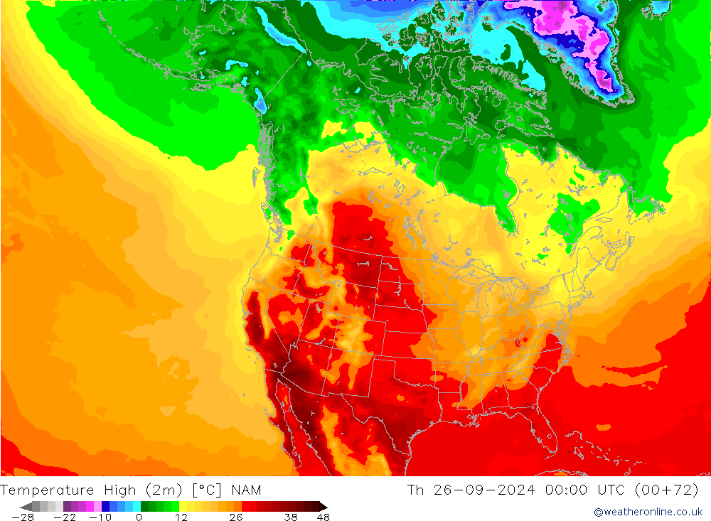 Temperatura máx. (2m) NAM jue 26.09.2024 00 UTC