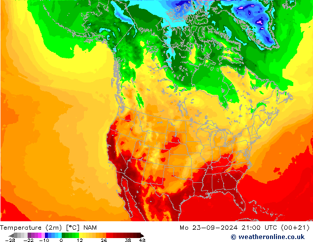 Temperatura (2m) NAM Seg 23.09.2024 21 UTC