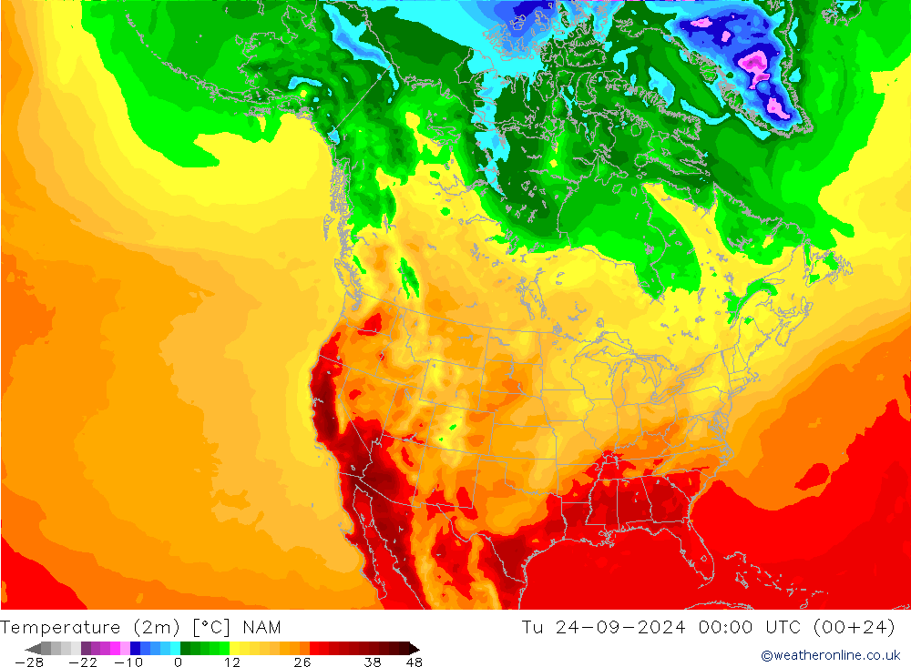 Temperatura (2m) NAM Ter 24.09.2024 00 UTC