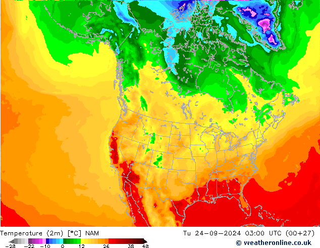 Temperaturkarte (2m) NAM Di 24.09.2024 03 UTC