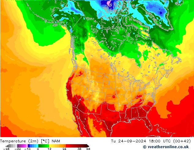 Temperatura (2m) NAM mar 24.09.2024 18 UTC