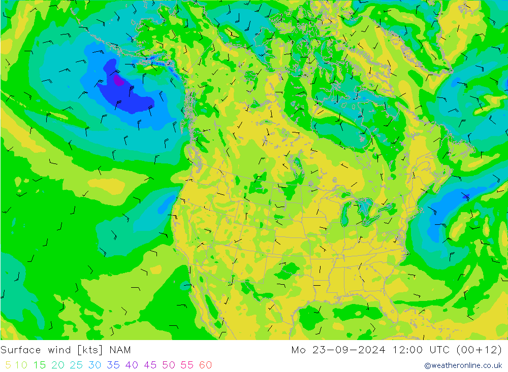 Viento 10 m NAM lun 23.09.2024 12 UTC