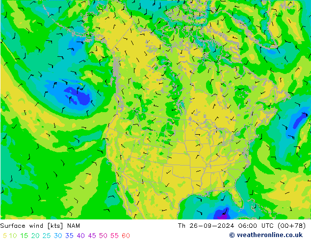 Vent 10 m NAM jeu 26.09.2024 06 UTC