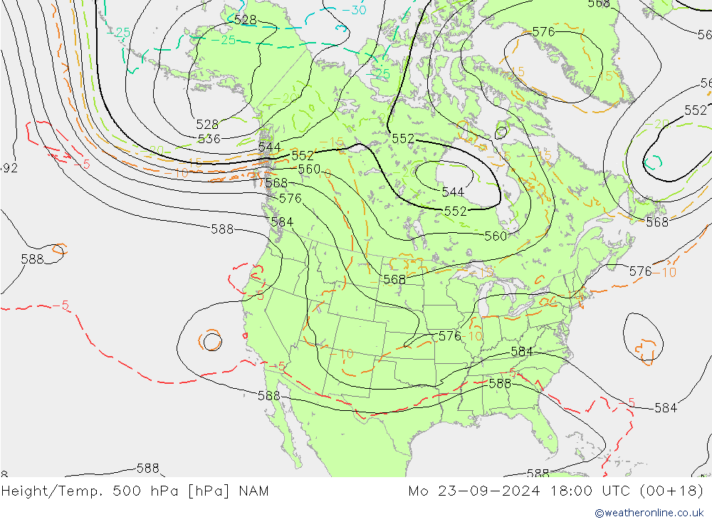 Geop./Temp. 500 hPa NAM lun 23.09.2024 18 UTC