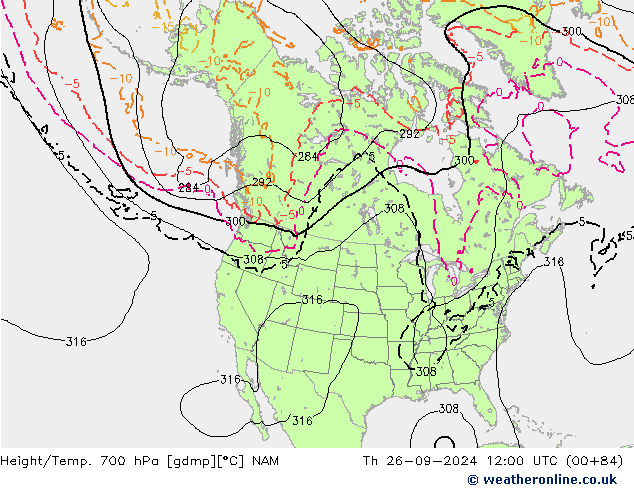 Height/Temp. 700 гПа NAM чт 26.09.2024 12 UTC