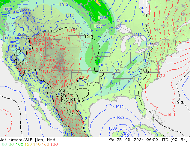 Jet stream/SLP NAM We 25.09.2024 06 UTC