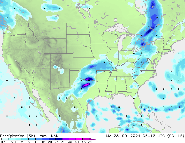 Precipitación (6h) NAM lun 23.09.2024 12 UTC