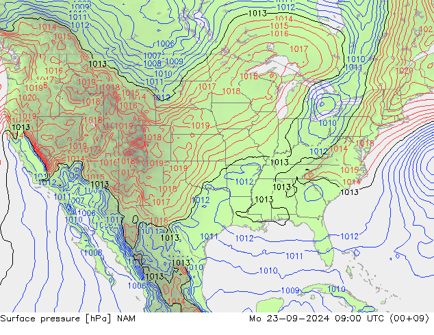 Presión superficial NAM lun 23.09.2024 09 UTC