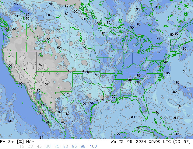 RH 2m NAM We 25.09.2024 09 UTC