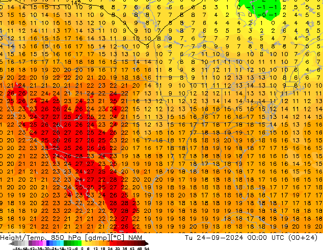 Height/Temp. 850 hPa NAM  24.09.2024 00 UTC