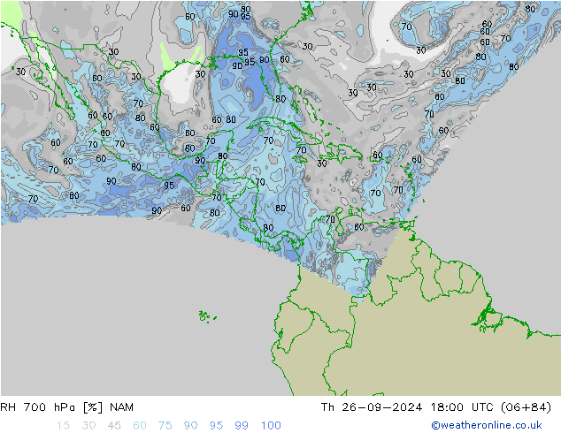 RH 700 hPa NAM czw. 26.09.2024 18 UTC