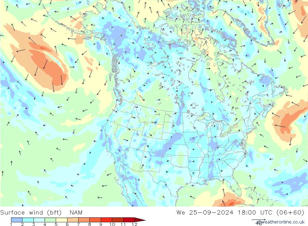 ве�Bе�@ 10 m (bft) NAM ср 25.09.2024 18 UTC