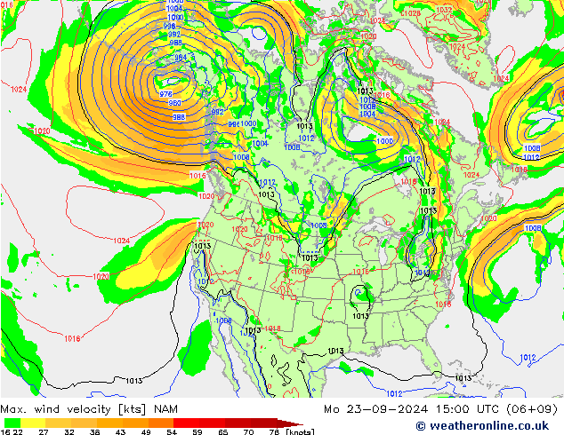 Max. wind velocity NAM Mo 23.09.2024 15 UTC