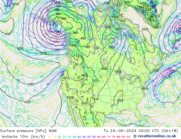 Isotachs (kph) NAM Ter 24.09.2024 00 UTC