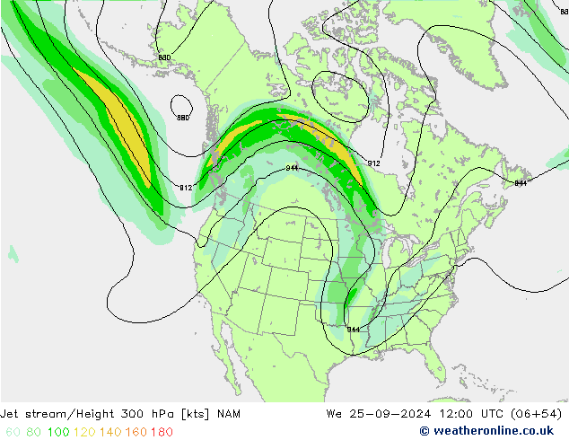 Jet stream/Height 300 hPa NAM We 25.09.2024 12 UTC