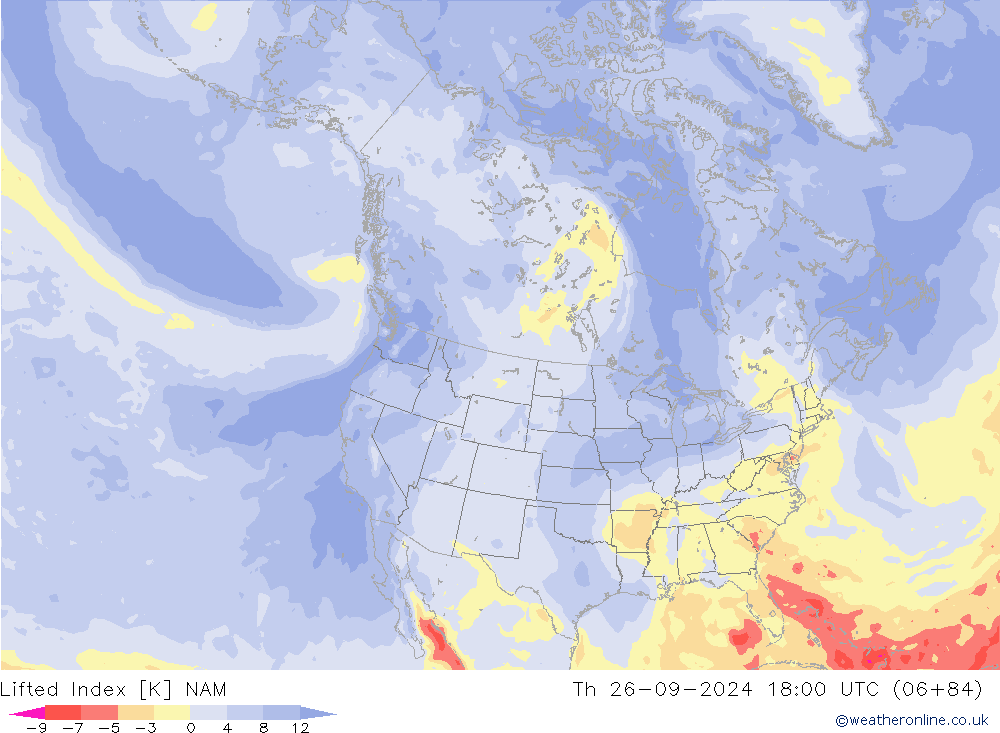 Lifted Index NAM jue 26.09.2024 18 UTC