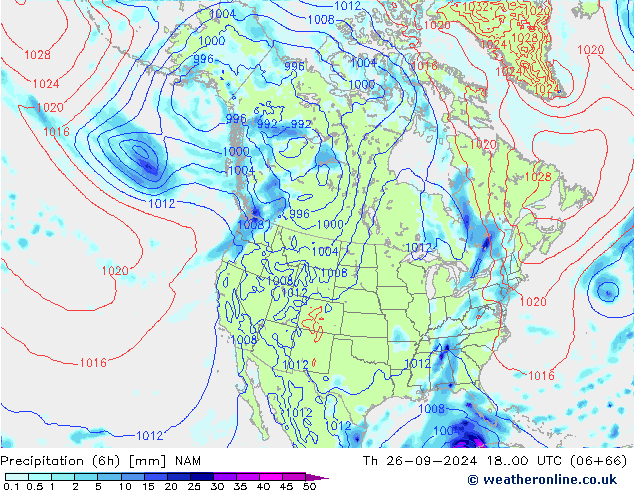 Totale neerslag (6h) NAM do 26.09.2024 00 UTC