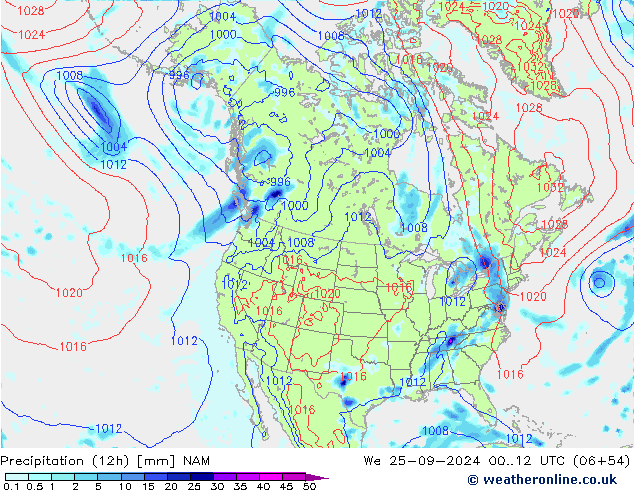 Precipitation (12h) NAM We 25.09.2024 12 UTC