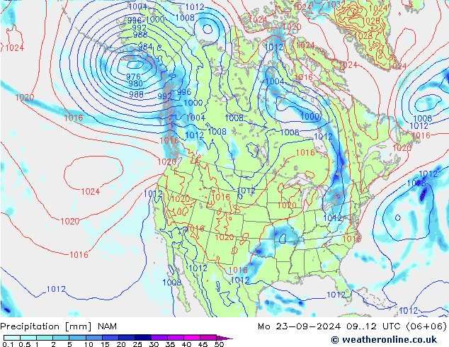 Precipitation NAM Mo 23.09.2024 12 UTC