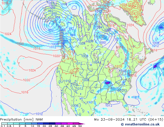 Precipitation NAM Mo 23.09.2024 21 UTC