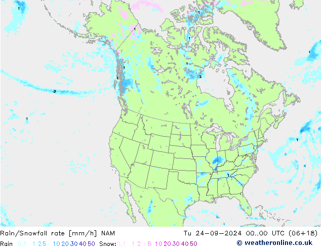 Rain/Snowfall rate NAM вт 24.09.2024 00 UTC