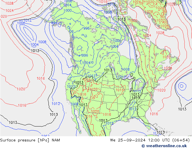 Atmosférický tlak NAM St 25.09.2024 12 UTC