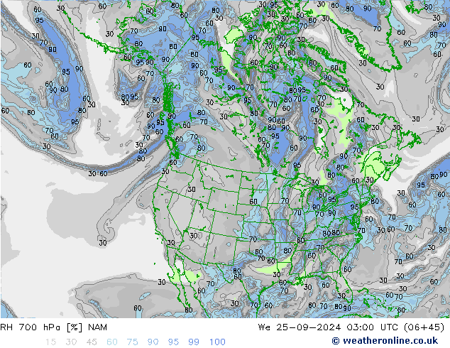 RH 700 hPa NAM We 25.09.2024 03 UTC