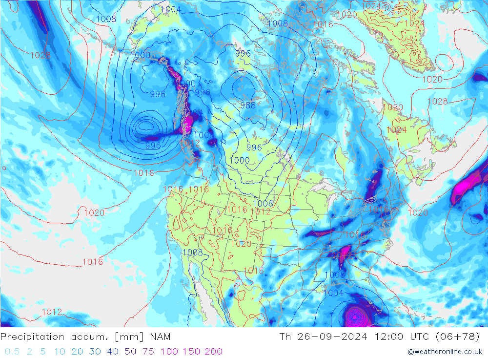 Precipitation accum. NAM Th 26.09.2024 12 UTC