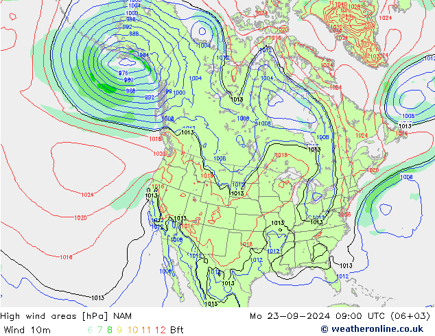 Izotacha NAM pon. 23.09.2024 09 UTC