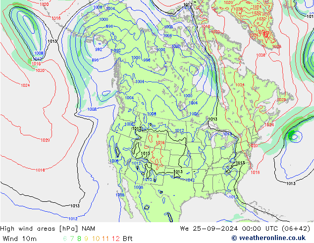 High wind areas NAM St 25.09.2024 00 UTC