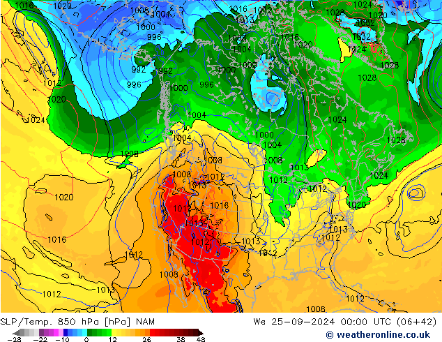 SLP/Temp. 850 hPa NAM We 25.09.2024 00 UTC